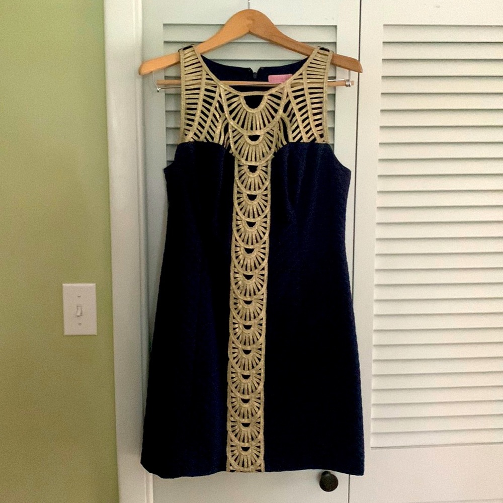 Lilly Pullitzer Navy And Gold Shift Dress